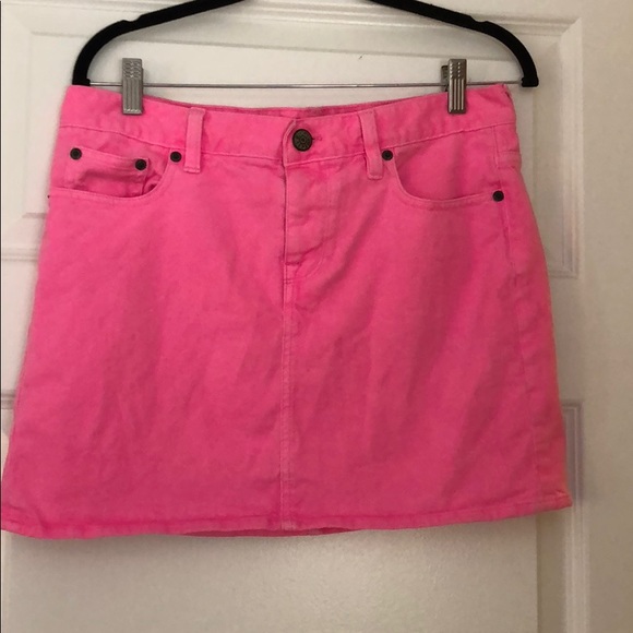 neon pink jean skirt